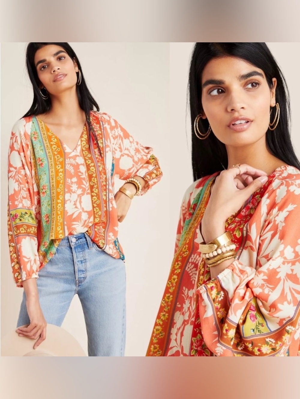 Anthropologie Vineet Bahl Edith Embroidered Boho Peasant Blouse